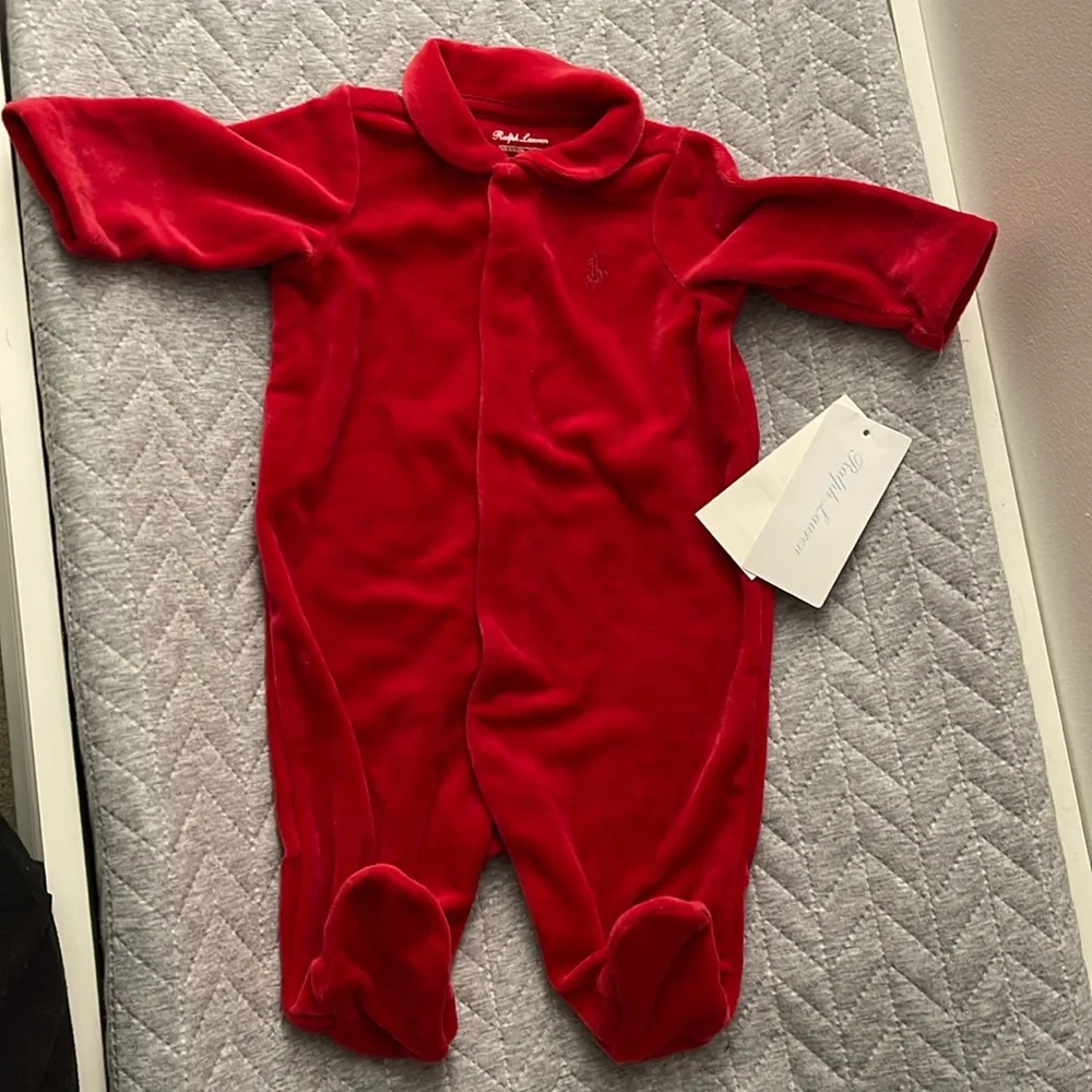 Ralph Lauren Red Velvet Baby One-Piece Footed Sleeper